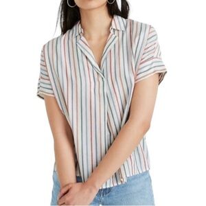Madewell ‘Park’ Popover Rainbow Stripe Top Oversized Fit 100% Cotton Size XXS